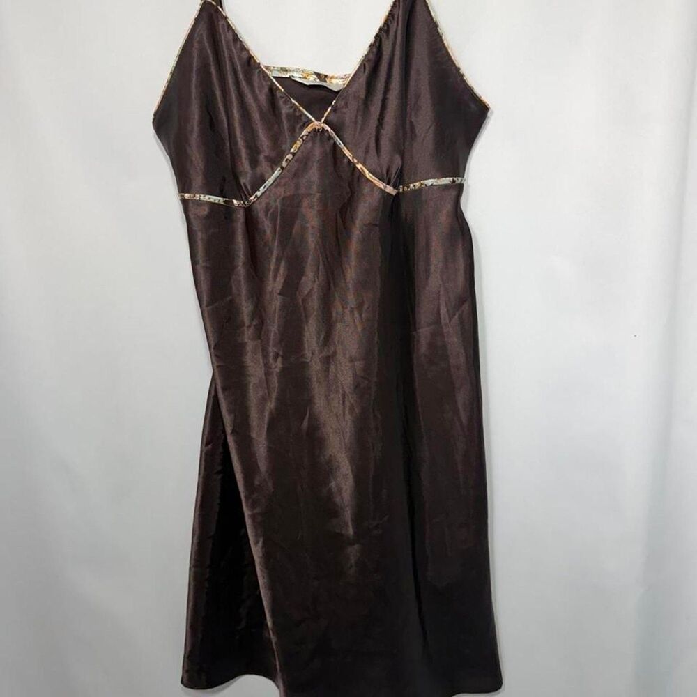 Adonna Woman’s Brown Polyester slip dress with gold trim Medium Y2k